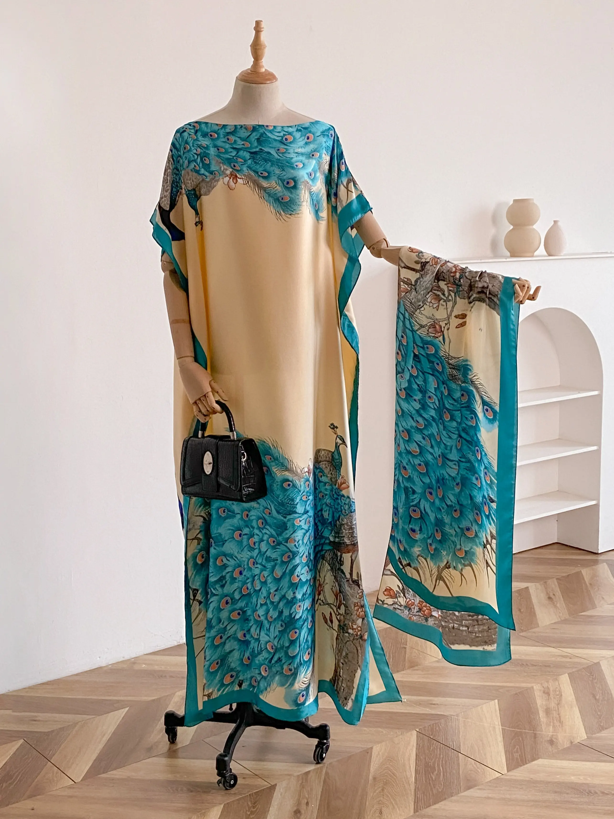 Women's Floral & Butterfly & Peacock Print Cape Shawl & Scarf Set, Elegant Casual Scarf & Cape Shawl Set for Beach Vacation, Fashion Accessories for Women