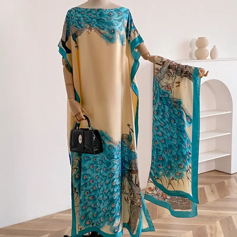 Women's Floral & Butterfly & Peacock Print Cape Shawl & Scarf Set, Elegant & Cape Shawl Set for Beach Vacation, Fashion Accessories for Women, Trendy Shawl