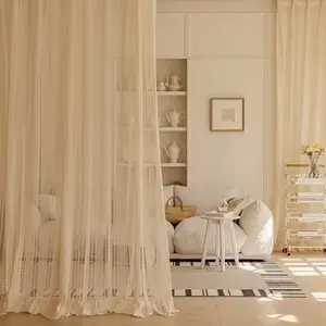 1pc French Bohemian Style Fringe Ruffle Sheer Curtain, Home Window Decoration, Bedroom Living Room Divider, Korean Design