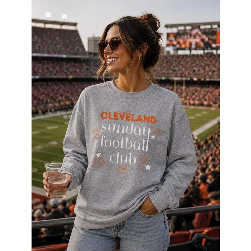 Cleveland Sunday Football Club Crewneck Sweatshirt, Tailgate and Sunday Essential  Retro Script, Stars