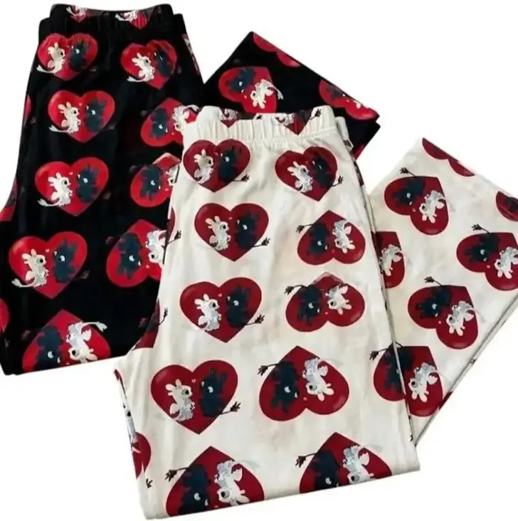 Valentine Dragon Pajama Pants for Men & Women, Heart Pattern Matching Lounge Pants, Cute Couples Sleepwear Gift