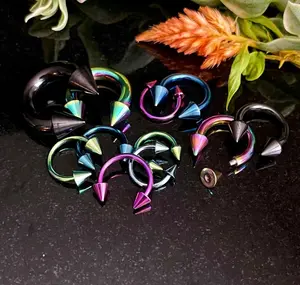 1 Piece Stunning Titanium Spiked Barbell Horseshoe Ring - 16g thru 12g - OTHER Colors in our listings!