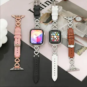 Elegant Heart Metal Buckle Women's Apple Watch Band 38-49mm Thin Leather Strap Compatible with iWatch Series 1-11 SE/Ultra Multi-Color Luxury Gift 10-1
