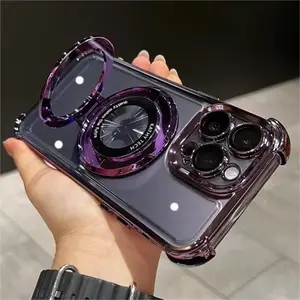 Luxury Plating Shockproof Magnetic Bracket Case For iPhone 17 15 16 11 12 13 14 Pro Max Air For Magsafe With Holder Stand Cover