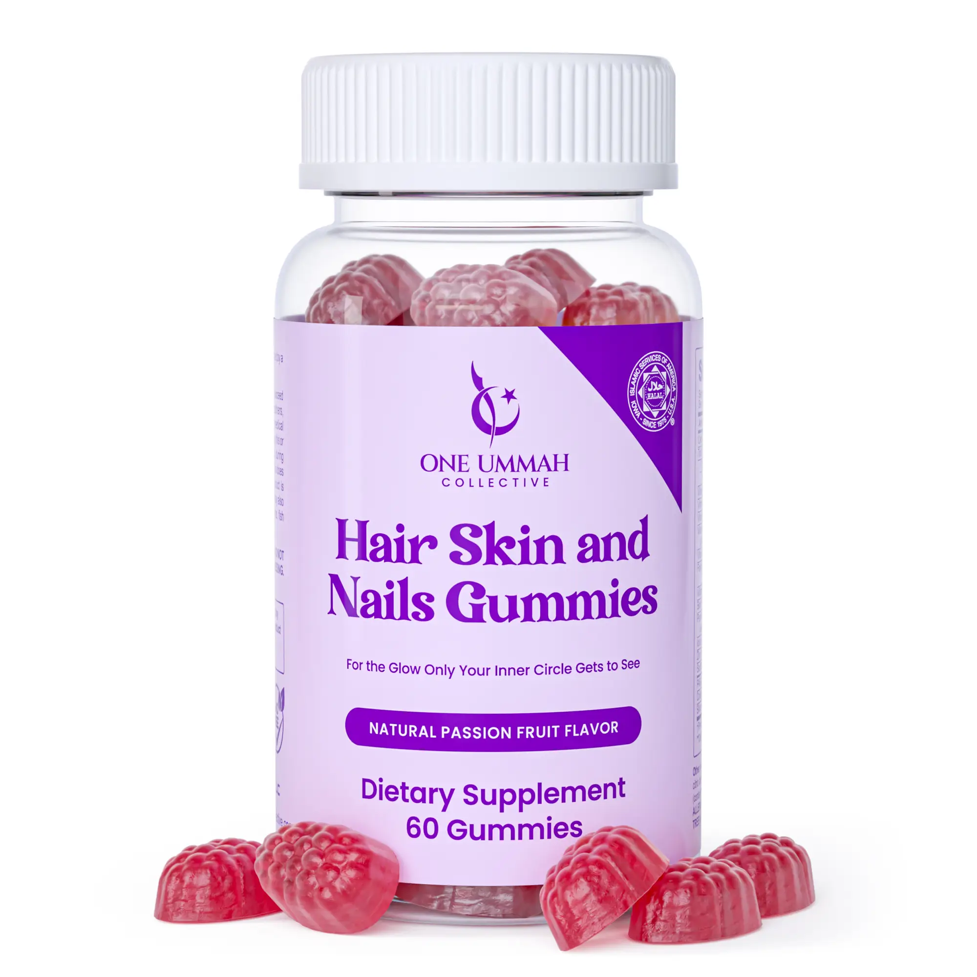 Halal Certified Hair, Skin, & Nails Gummies - Packed with Biotin, Collagen, Folate, & Essential Beauty Vitamins for Strong Hair, Glowing Skin & Health