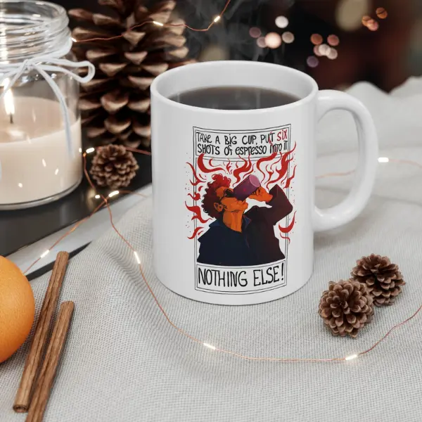 Crowley Six Shots Of Espresso Mug, Good Omens TV Show Accent, Angel and Demon Coffee Cup, Ineffable Husbands Fan Merch, LGBT Gift, Pride Month Merch