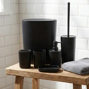 6pcs Bathroom Set, Plastic Gift Set, Toothbrush Holder, Toothbrush Cup, Soap Dispenser, Soap Dish, Toilet Brush Holder, Trash Can, &