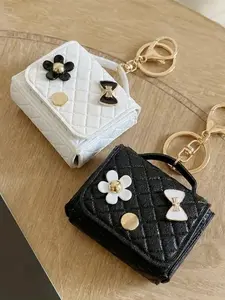 2 Pcs Bluetooth-compatible Earphone Bag Keychain, Cute Multi-Functional Key Ring with Fringe, Mini Leather Wallet, Casual Style, All Seasons