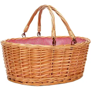 Wicker Picnic Basket with Double Folding Handles,  Large Willow Hamper Empty Basket  Easter Eggs Candy Storage  Basket for , Flower, Wedding(Red 16inch)