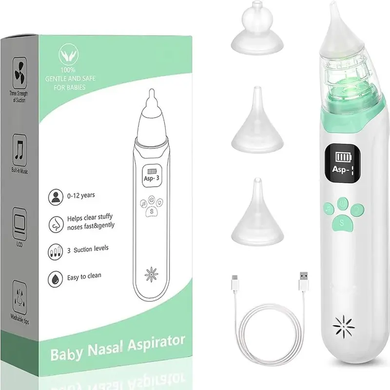 Electric Baby Nasal Aspirator, USB Rechargeable Baby Nose Cleaner with Replacement Heads, Nasal Care Solution, Newborn Nose Sucker for Toddlers