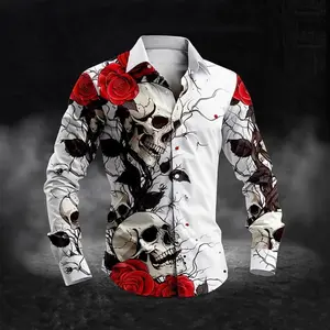 Men's clothing 2024 New Casual Versatile Fashionable Plant Pattern Men's Long-sleeved Shirt Fabric Menswear Top Loose Print Polyester