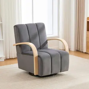 【Bellemave】30.7"W Upholstered 360° Swivel Accent Chair with Solid Wood Armrests and Comfy Channel Tufted Lounge Reading Chair, Single Sofa Armchair for Hotel Bedroom Living Room Office and Bedroom