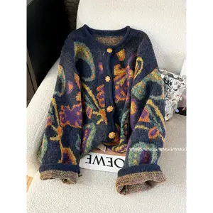 New Sweater Cardigan for Women Winter Thickened Metal le Retro Fashionable Embroidery Soft Glutinous Lazy Knitted Jacket