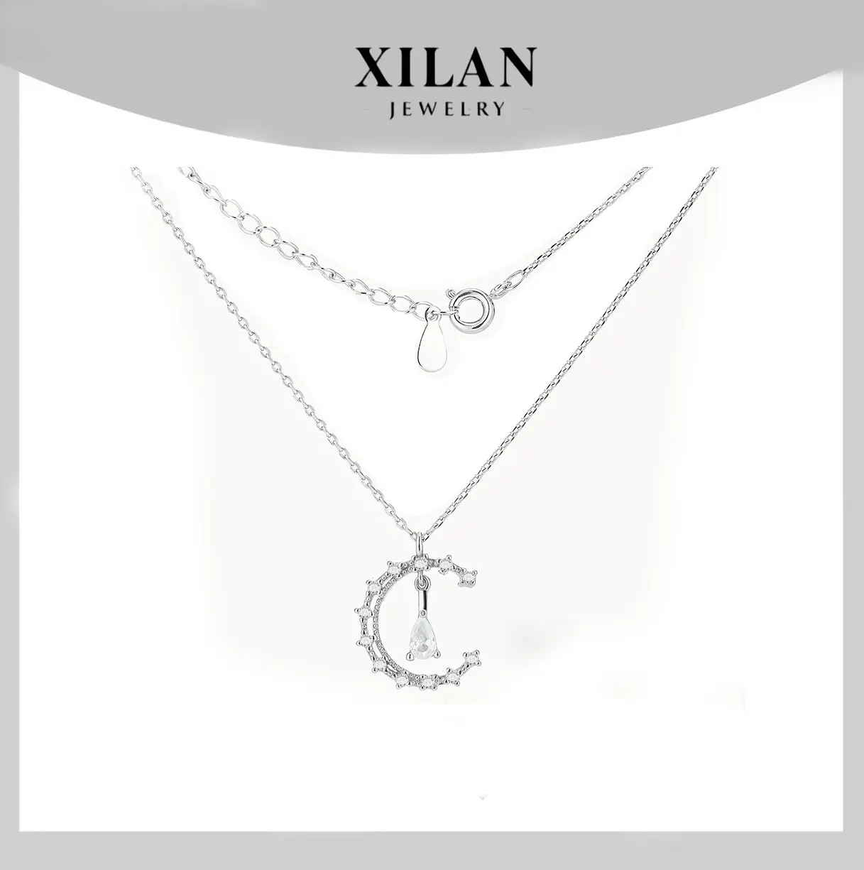 Women's 925 Sterling Silver Delicate Moon Drop Pendant Dainty Necklace - Adjustable, Gentle Against Skin Female Jewelry for Anniversary, Daily Wear Gift, Birthday