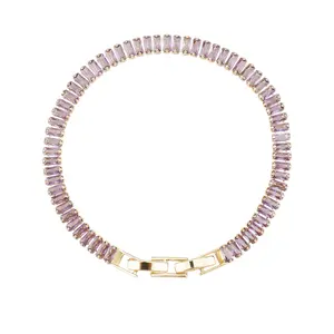 MEIITRUE 14K Gold Plated Baguette Cut Cubic Zirconia Tennis Bracelet, Nickel-Free Hypoallergenic Bracelet with Adjustable Secure Fold-Over Clasp, Perfect Jewelry Gift