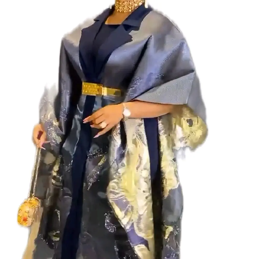 Navy Blue Brocade Boubou with Inner - Elegant Women's Fashion for Comfort and Style