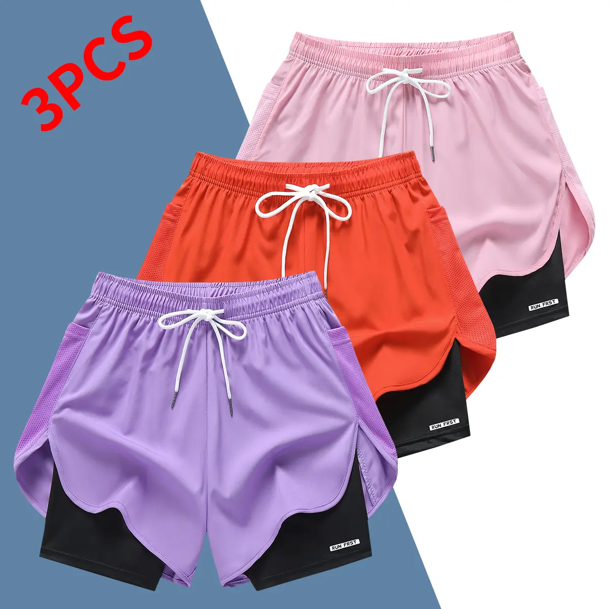 Women's Two-Layer Illusion Quick Dry Pants, Breathable Lightweight Fake Split Joggers, Sporty Casual Sweatpants with Attached Underlayer for Running, Training & Summer Sports