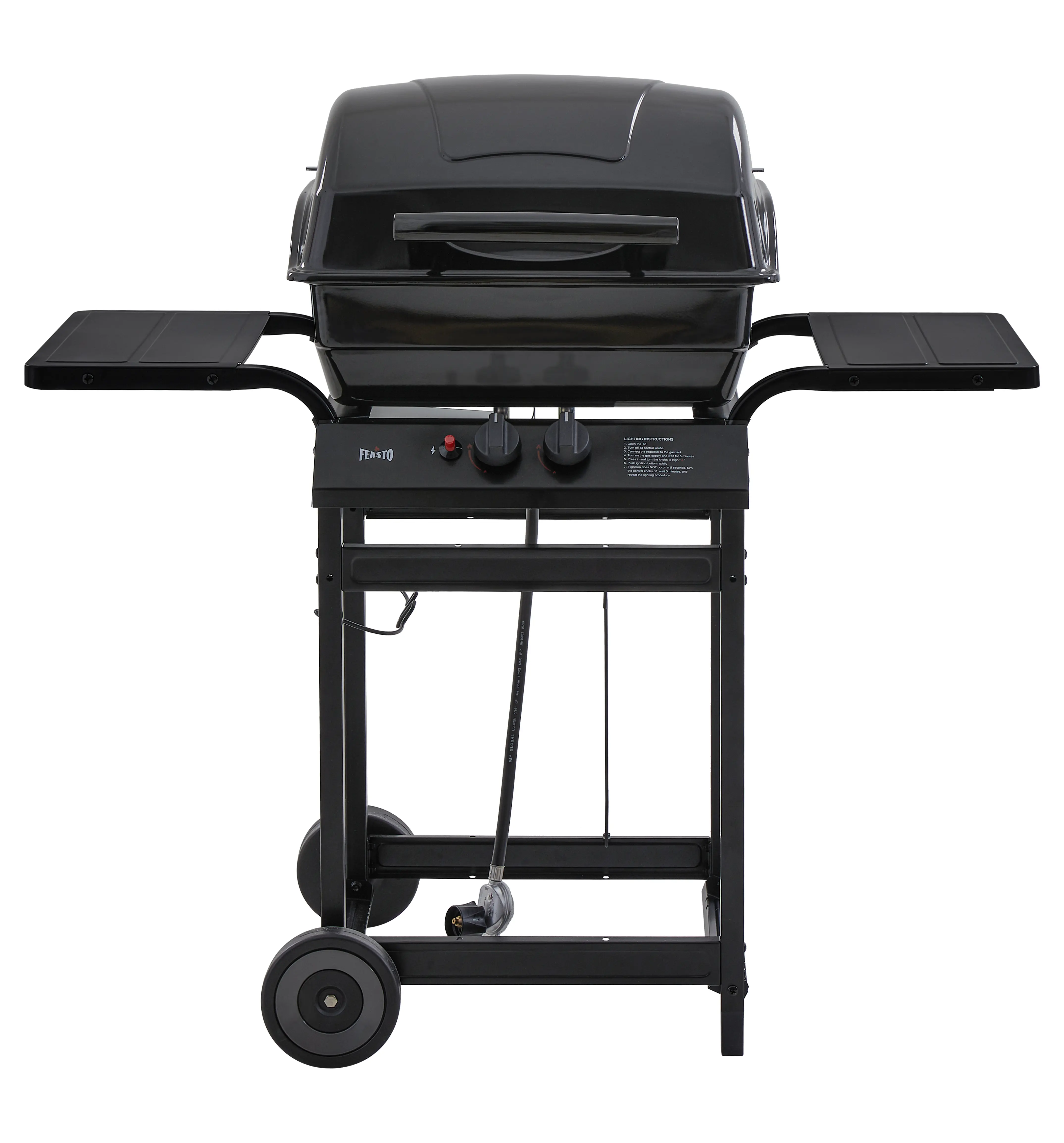 Feasto 2-Burner Propane Gas Grill - Black Freestanding Barbecue, 26500 BTUs, 416 Sq.In. Grilling Area, All-Porcelain-Enamel Design, Warming Rack for Patio, Backyard Gatherings