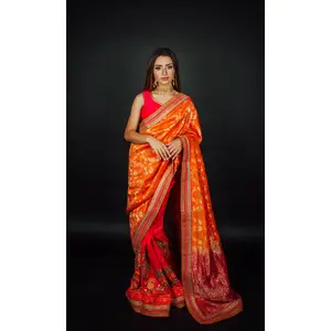 Orange Shaded Banarasi Silk Saree With Blouse