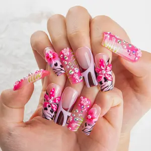 Lovful | NEW DROP Collection Handmade Acrylic Press On Nails | 10PCS Reusable | Salon Quality 3D Flower Rhinestones