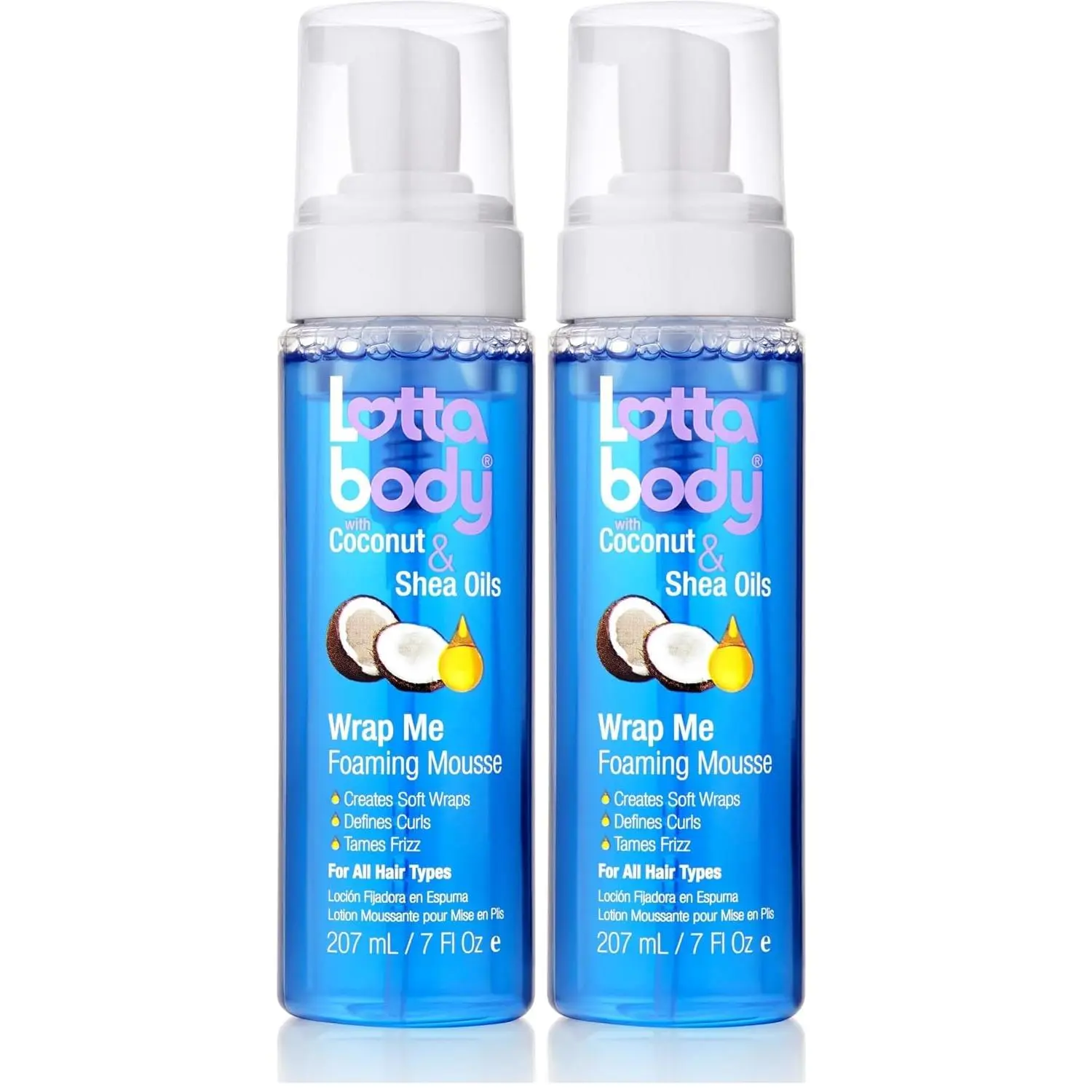 Lottabody Wrap Me Foaming Mousse with Coconut & Shea Oils, Lightweight Moisture-Rich Curl-Defining & Frizz-Control Styling Mousse for Natural Curly, Coily & Relaxed Hair, 7 oz, (Pack of 2)