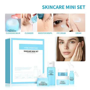 Blue Hydrating Skincare Set 5 Piece, Cleansing Remover, Moisturizing Serum, Eye Cream, Face Cream, Portable, Travel-Friendly, Beginner Friendly