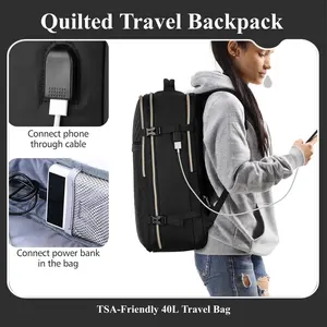 Large Quilted Travel Backpack for Women Men, 40L Carry On Backpack with USB Charging Port.TSA Friendly 17.3 Inch Laptop Backpack for Business & Travel tiktokshopspringglowup,summervibes
