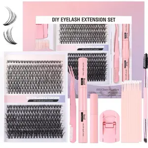 DIY Eyelash Extension Kit - 280 Pieces Eyelash Cluster Kit with Adhesive Seal Tweezers & Natural to 16mm Eyelashes for Beginners - Makeup Gift