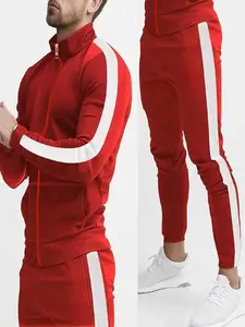 Men's Long Sleeve Color-Block Tracksuit - Stand Collar Zip-Up Hoodie & Jogger Pants Set | Fall/Winter Slim-Fit Sportswear, Gym & Streetwear Outfit, Breathable Two-Piece, Fitness, on the go, wardrobe staple, layering