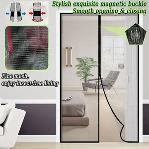 A Black Magnetic Door Curtain - Smooth Opening & Closing, Suitable for Windows & Doors, Magnetic Fly Screen for Living Room, Bedroom, Garage, No Drill Installation, Pet-Friendly Screen Door