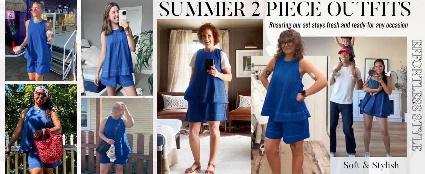 Ommig Womens 2 Piece Outfits Sleeveless Matching Sets A Line Tank Tops Contrast Stitching High Waist Shorts with Pockets Ommig Womens 2 Piece Outfits Sleeveless Matching Sets A Line Tank Tops Contrast Stitching High Waist Shorts with Pockets