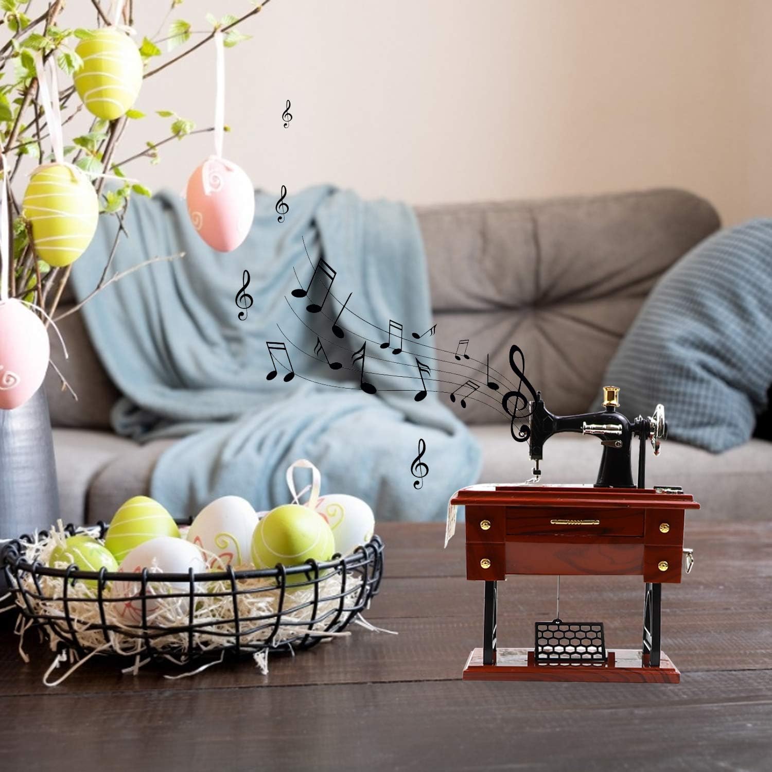 Vintage Sewing Machine Music Box ,Retro Sewing Music Box Music Sartorius Model,Gifts for Home Desk Decoration with Classic Mechanical Hand Cranked Jewelry Clockwork Sewing Music Box for Kids&Lady&Parents&Children&Friends