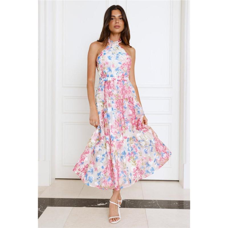 Blossom Mystique Halter Midi Dress Pink