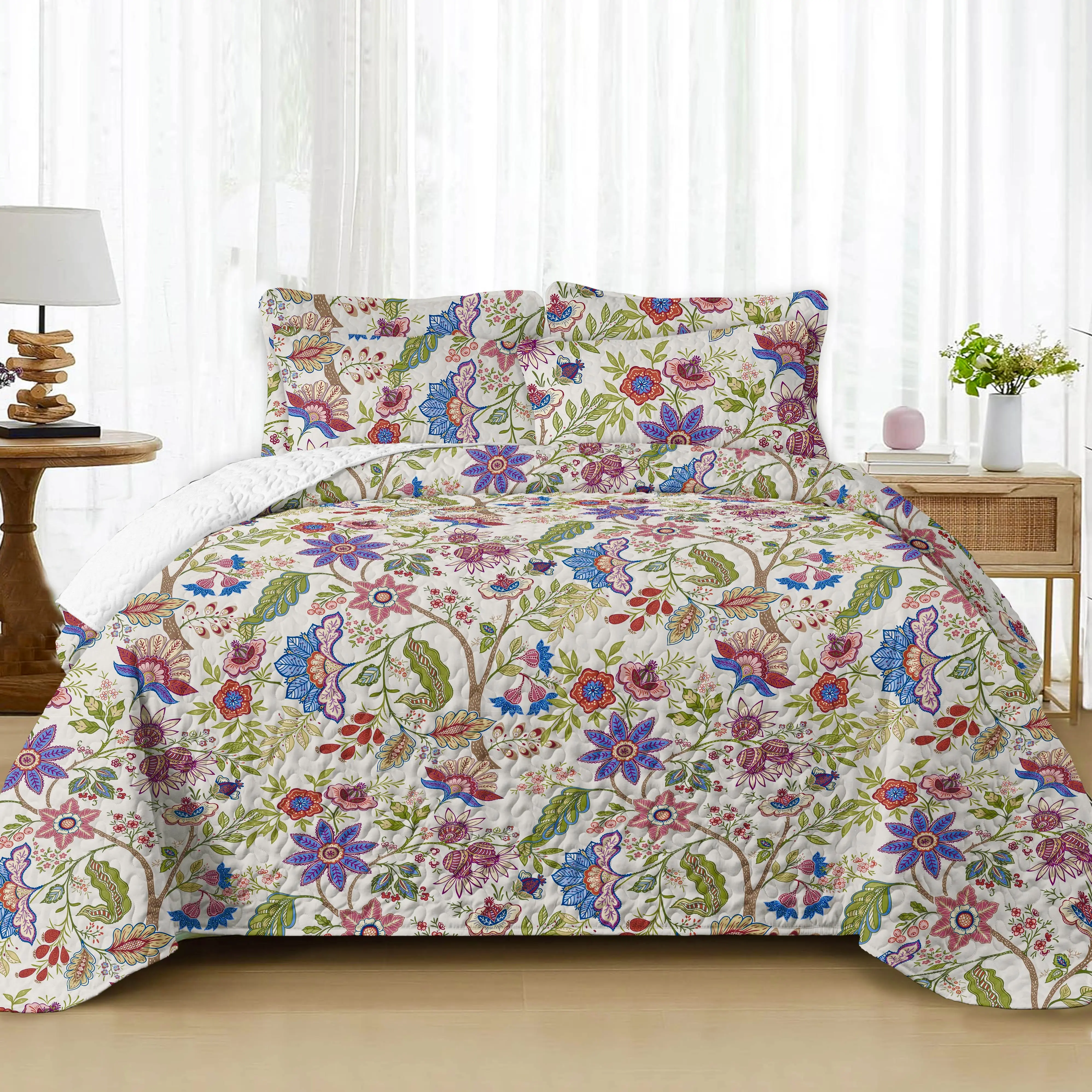 Boho Style Lightweight Soft Bed Comforter Set - Rustic Vintage All-Season Bedding Set with Expert Quilting Stitching (King/Queen: 2 Pillowcases, Twin: 1 Pillowcase)