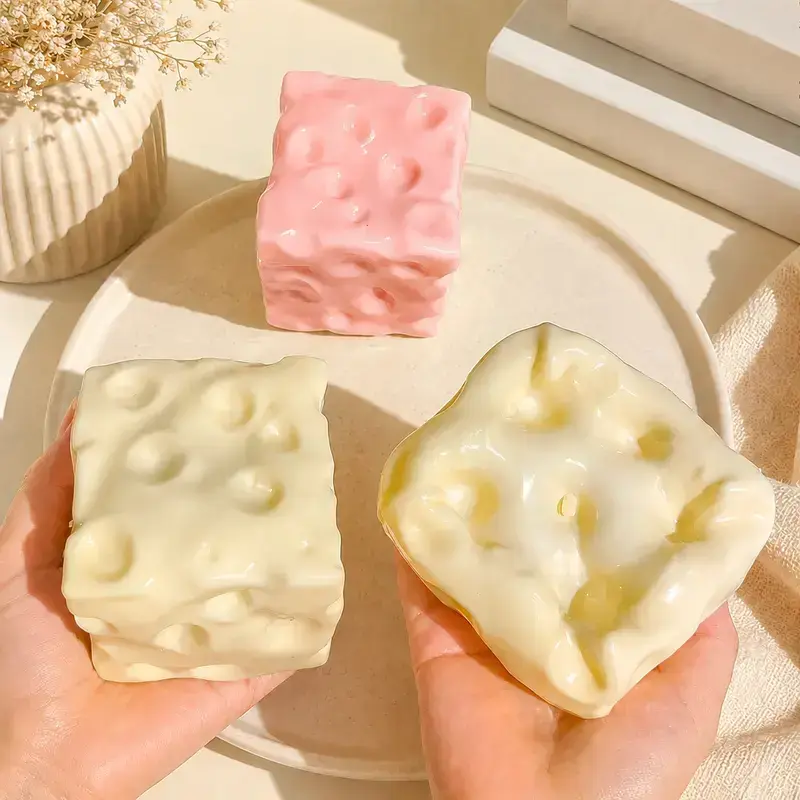 Cheese Squishy Block - Petroleum Jelly Filled Soft Gel Fidget Toy, Moldable Non-Rebound & Slow Rebound Stress Ball, Viral ASMR Sensory Toy for Relaxation, Stress Relief Gift