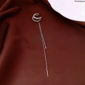 Adjustable Zircon Cuff Earring for Women – Single Sale, 2 Styles Available (Threader / Multi-Tassel), Silver Plated Dangle Ear Cuff for Edgy & Elegant Looks