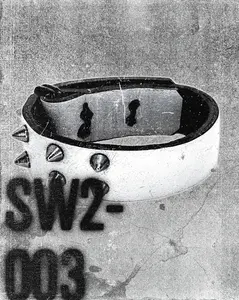 SW2-003 / White Leather 2-Ring Spiked Bracelet