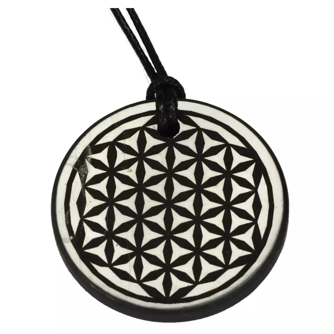 Shungite Emf Protection Necklace with Flower of Life Engraved Pendant - Circle Design, Three Sizes