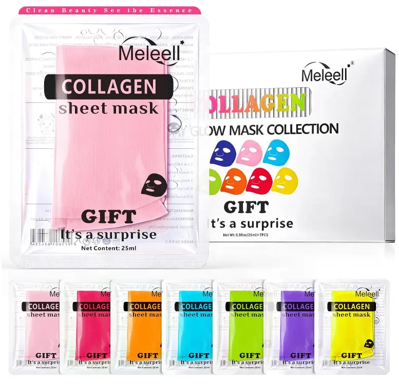 7-Color Collagen Face Masks Skincare Set,Gentle for Sensitive Skin, Deep Hydrating Spa Facial Mask for Dry Skin, Bridesmaid & Birthday Gifts for Women, Teens, Kids-— Self-Care & Party Favors Visit the Meleell Store
