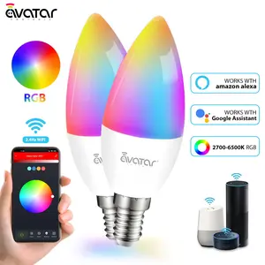 Avatar Controls 2 Pack Wi-Fi Smart LED Smart Bulbs, Dimmable, E12 Base Candelabra Smart Light Bulbs Color Chnaging Timer Music Sync, 5W, Compatible with Alexa & Google Assistant