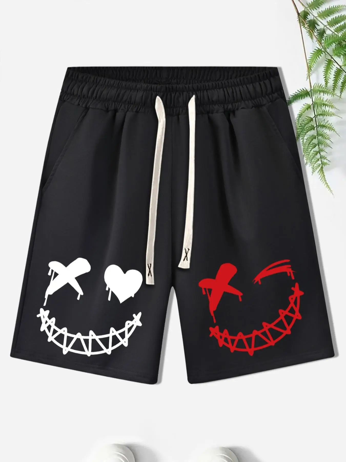 Men's Cartoon Print Drawstring Shorts, Regular Fit Street Pocket Elastic Waist Shorts, Summer Clothes, Men's Shorts, Streetwear, Men's Bottoms for Sum