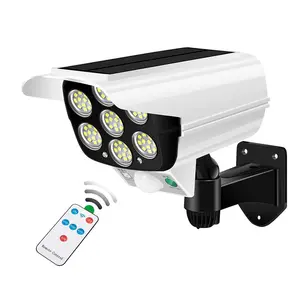 Solar Security Light with Remote Control, Fake Camera Look, Motion Sensor, Waterproof Outdoor Lamp, Rechargeable Battery
