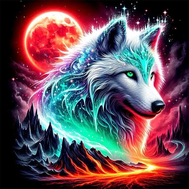 Wolf Pattern DIY Diamond Arts Colorful Painting Kit without Frame, DIY 5D Diamond Arts Colorful Painting Kit, Wall Art Decor for Home Bedroom, Diamond Painting Kits, Handicraft