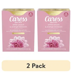 Caress Daily Silk Bar Soap for Women 16 Pack ( 2 Packs of 8 Soap) 3.75 Oz Each White Peach & Orange Blossom Scent Moisturizing Body Cleanser