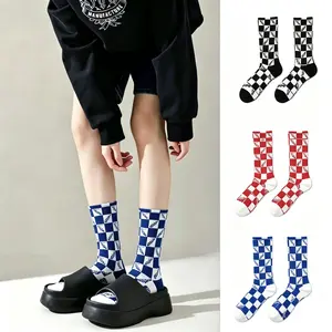 happy to socks  Men's Checkered Mid-Calf Socks - Trendy High-Top Couple Socks, Ideal Party Gifts