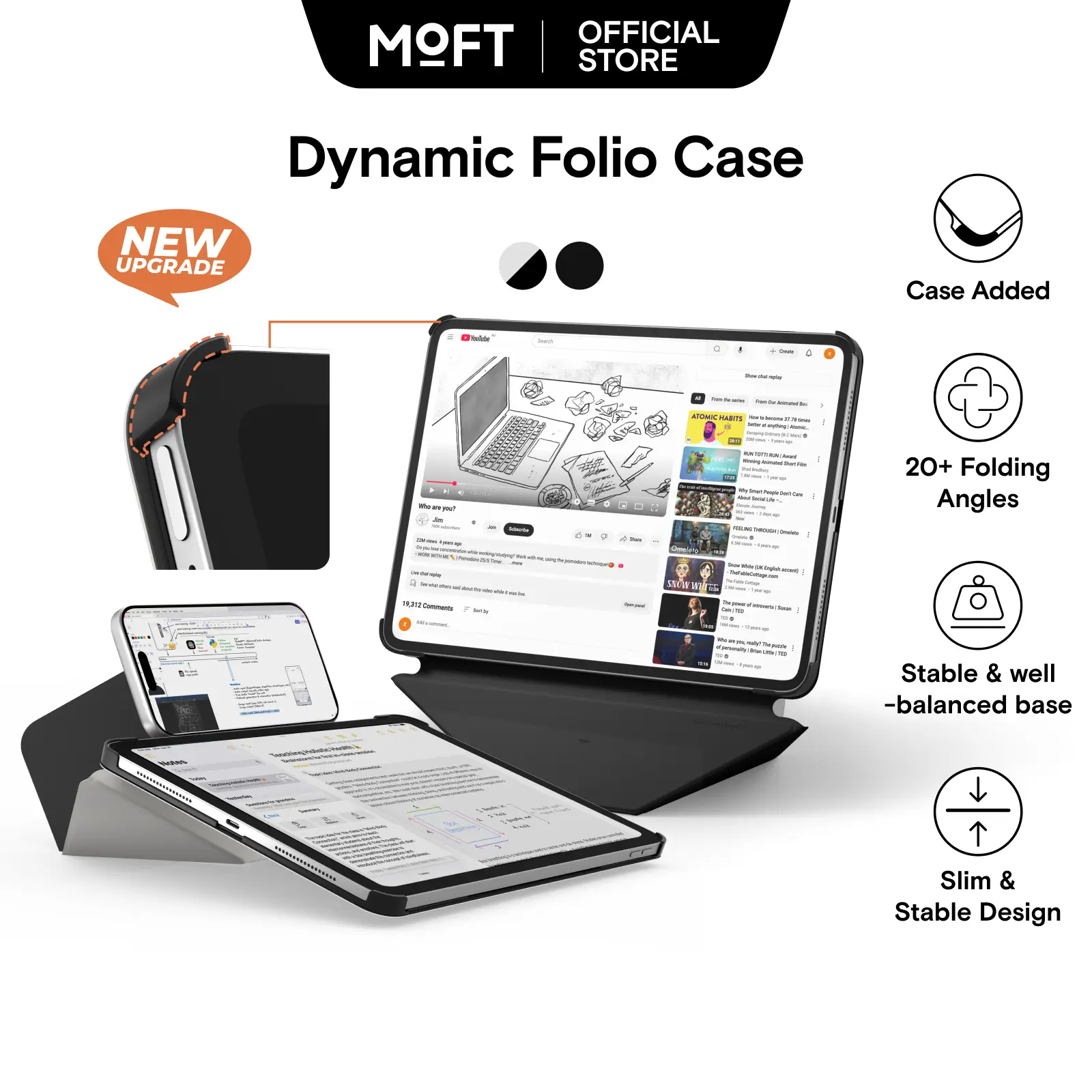 MOFT Dynamic Folio Protective Tablet Casing - Reinforced Corner Protection, Slim Magnetic Stand with 20+ Stable Viewing Angles, Premium MOVAS Leather, iPad & Tech Accessories