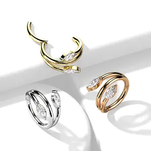16G Marquise Double Hoop • Hinged Segment • Nose Ring • Septum Clicker • Cartilage Hoop • Daith Hoop • Helix Earring • Conch • Silver • Gold