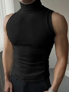 INCERUN Men's Summer Solid Sleeveless Plain Casual Textured Vest, Comfortable Breathable Backless Design, Perfect for Daily Wear & Outdoor Activities