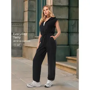 GLOWMODE 24" Everyday Terry Glow Hero Soft Sweat-Wicking Front Zipper Adjustable Drawstring Waist Back Pockets Ribbed Hem Hoodie Jumpsuit Fall Winter