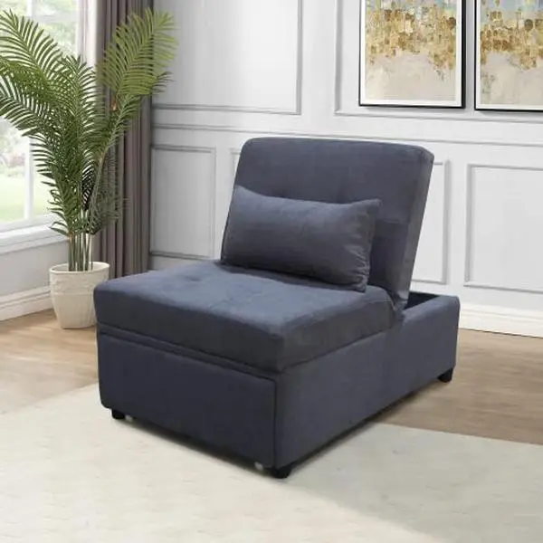 GARVEE 4 in 1 Adjustable Footstool Bed Stool Guest Sofa Chair, Modern Sleeper Sofa Guest Bed with Adjustable Backrest and Pillow for Bedroom, Living Room, Small Room Apartment，Blue